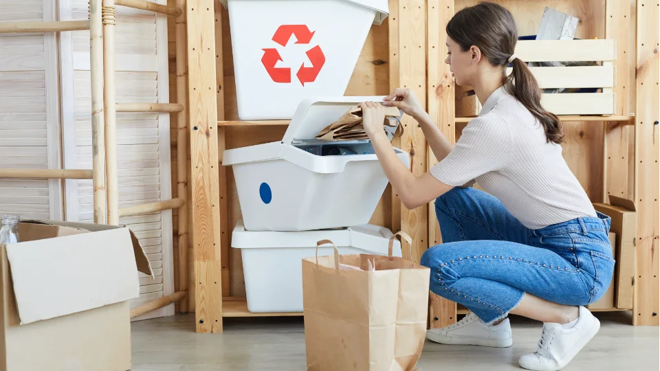 Woman is keeping paper bag