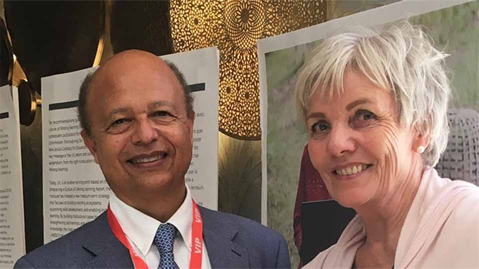 Maria Marquard, NVL Danmark og David Atchoarena, direktør for UNESCO Institute for LLL under CONFINTEA VII i Marrakesh