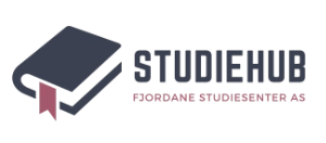 Logo for Studiehub med ikon af en bog og teksten "Studiehub" og "Fordøjne studiesenter AS."