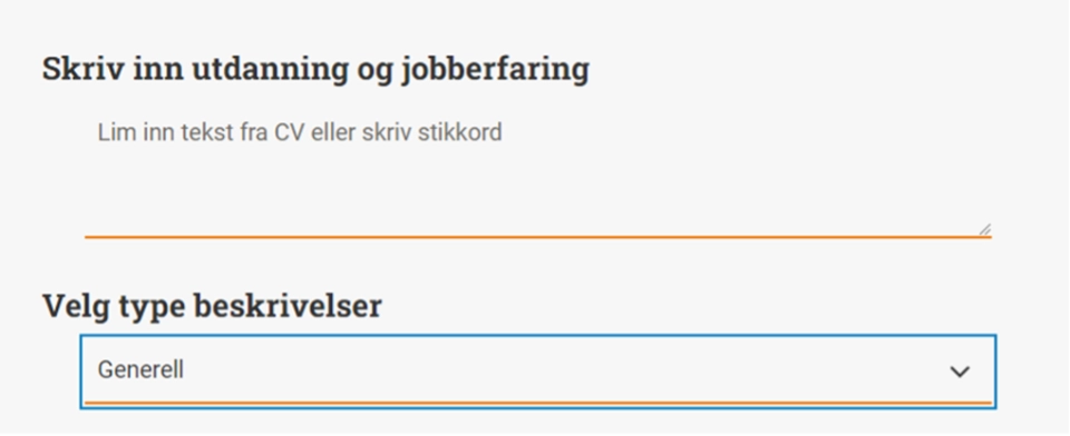 Formuläret för verktyget ”Beskriv hva du kan”