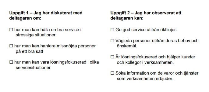 Checklista för att "Ge service i möte med andra människor".