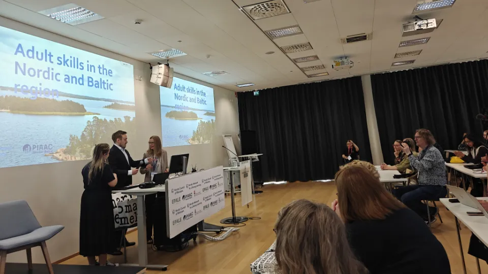 Participants and presenters at the Nordic-Baltic PIAAC Conference 2026 during a session on adult skills in the Nordic and Baltic region.